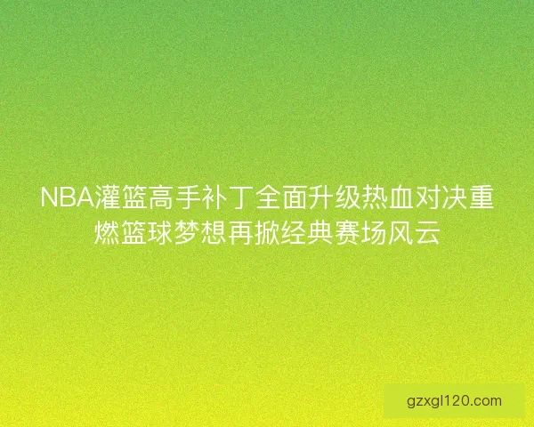 NBA灌篮高手补丁全面升级热血对决重燃篮球梦想再掀经典赛场风云